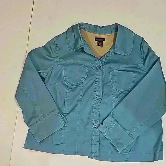 Rafaella Womens jacket sz 2X turquoise crop button front  pockets casual plus sz - Picture 6 of 13